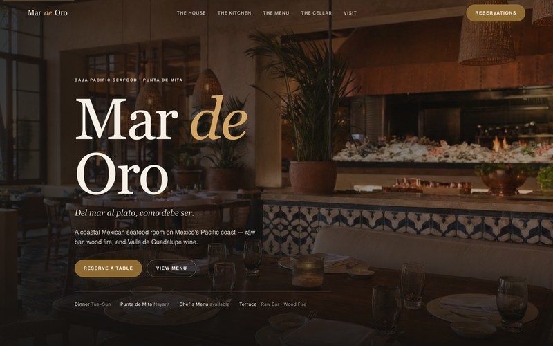 Custom example — Mar de Oro, a coastal Mexican seafood restaurant website