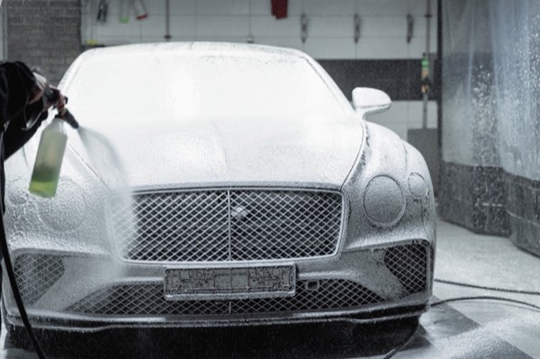 Luxury foam wash application on vehicle